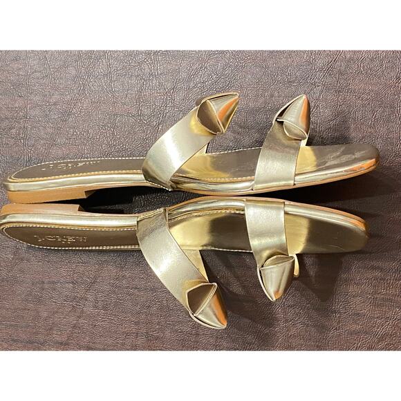 J.Crew Metallic Gold Knot Slide Sandals Size 9 Minimalist Chic Resort Coastal - Picture 4 of 7